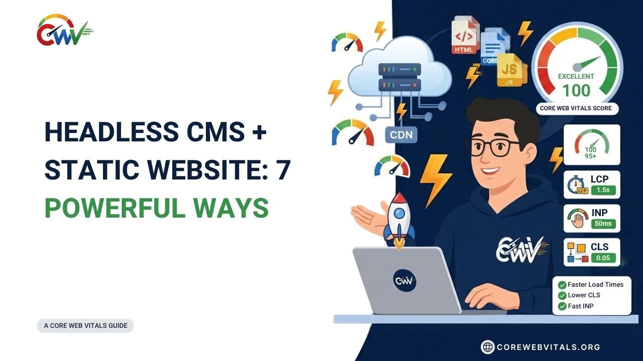 Headless CMS + static website integration illustrating 7 powerful ways to manage content, streamline publishing, improve website speed, and enhance security.