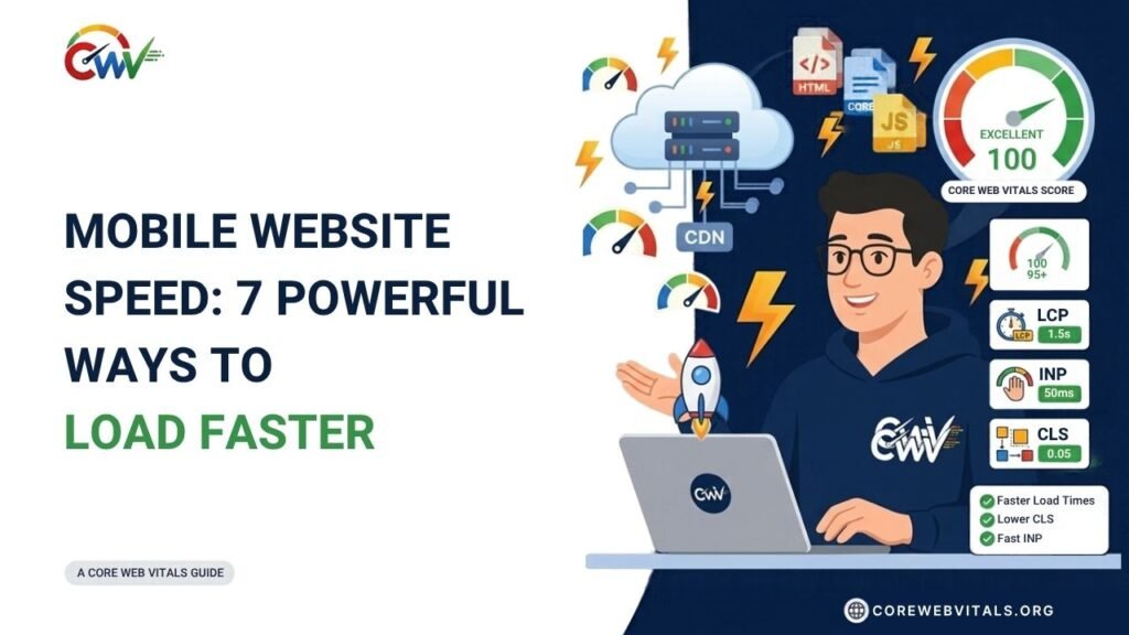 Mobile website speed optimization featuring 7 powerful ways to improve loading times, reduce resource usage, enhance mobile performance, and boost Core Web Vitals.